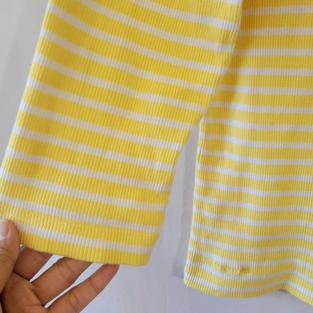 Lauren Ralph Lauren Yellow/White Striped Knit Top Sz M Boatneck 3/4 Sleeve - Picture 4 of 9